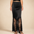 Black satin skirt with lace detailing