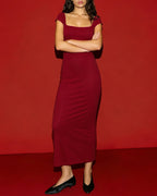 Red Drop Shoulder Tunic Maxi Dress