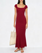 Red Drop Shoulder Tunic Maxi Dress