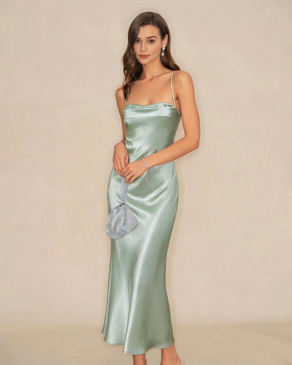 Green X Cross Slip A-Line Maxi Dress