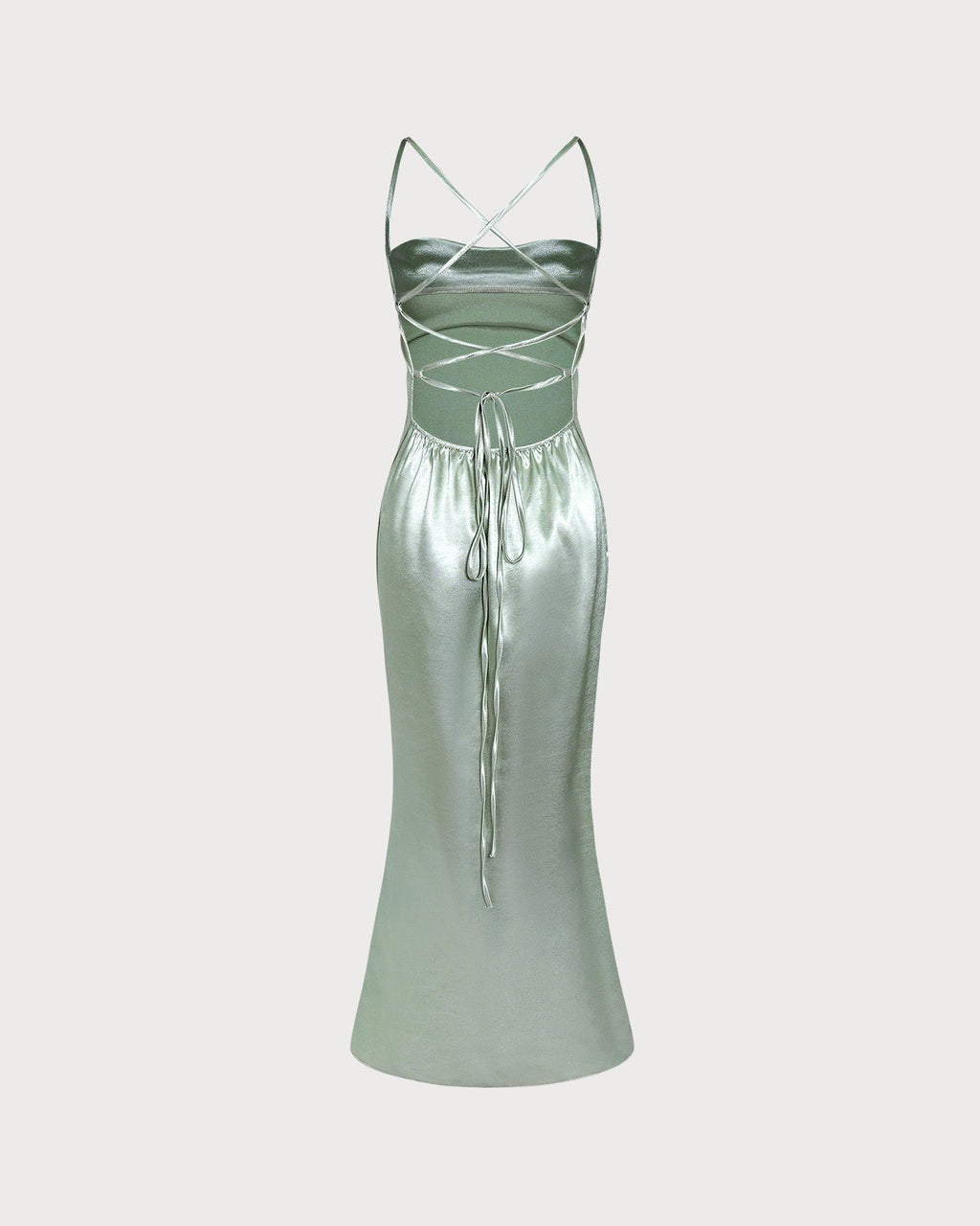 Green X Cross Slip A-Line Maxi Dress