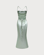 Green X Cross Slip A-Line Maxi Dress