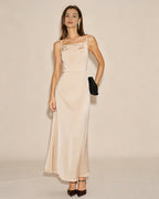 Apricot Sleeveless Zipper Tie Maxi Dress