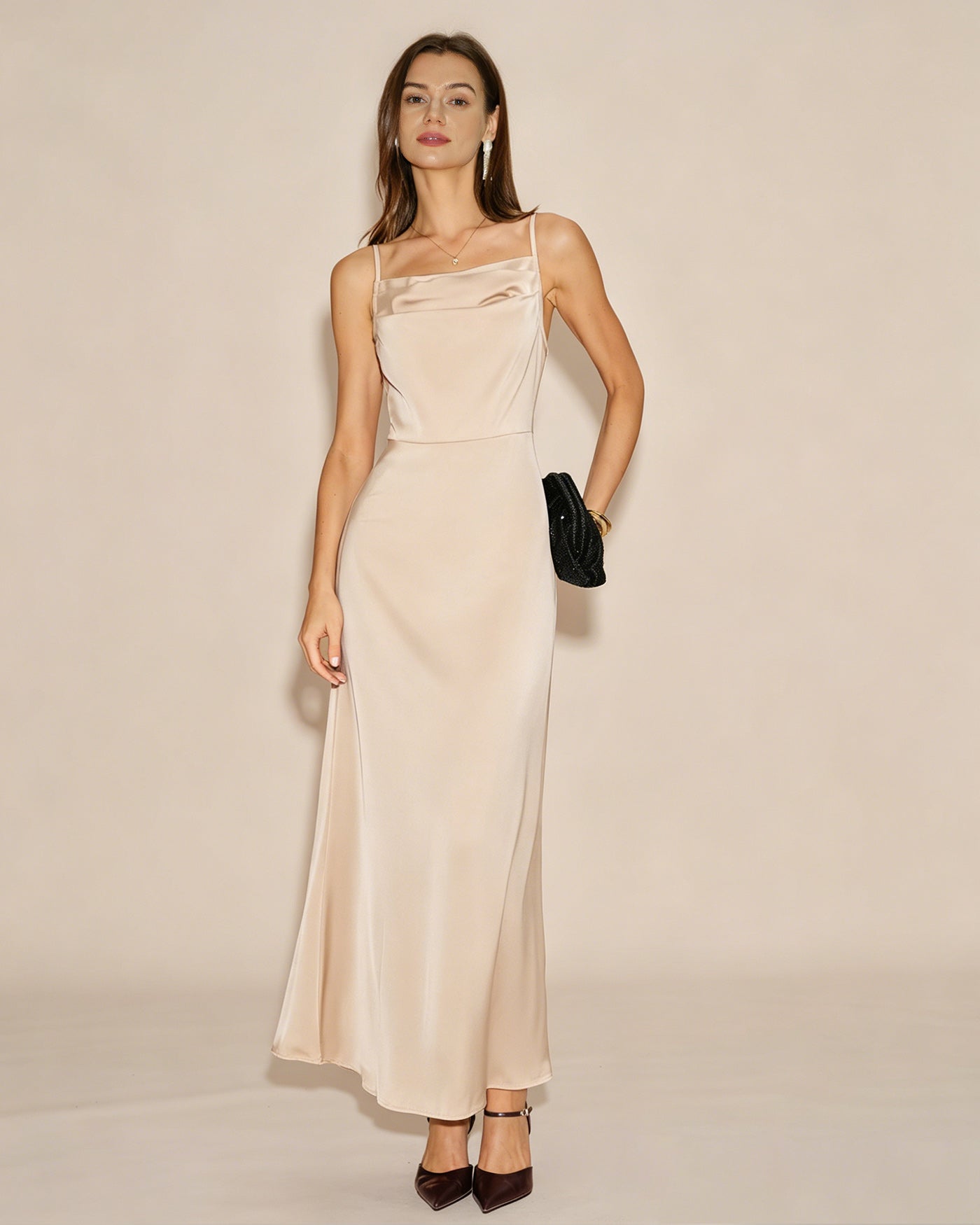 Apricot Sleeveless Zipper Tie Maxi Dress