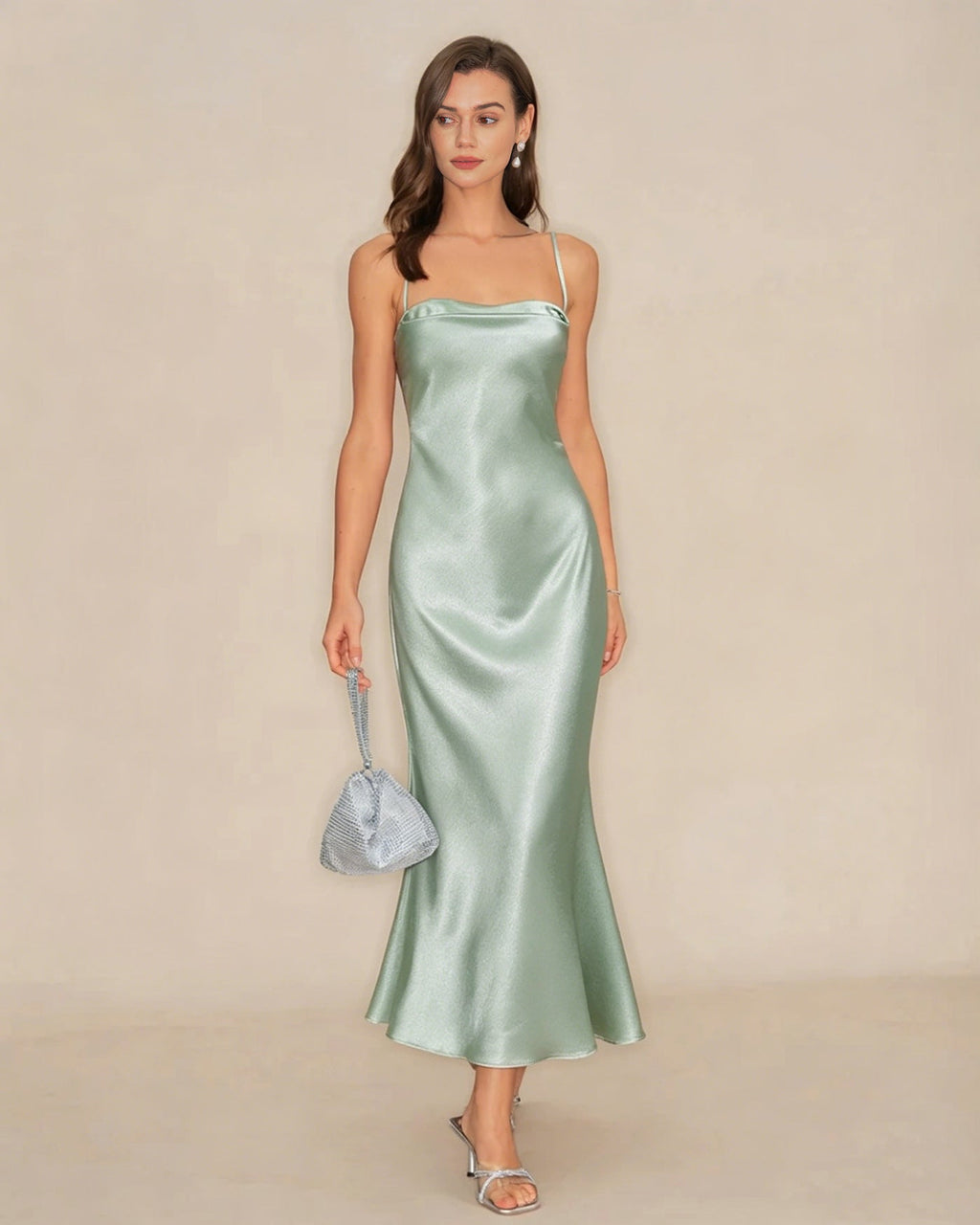 Green X Cross Slip A-Line Maxi Dress