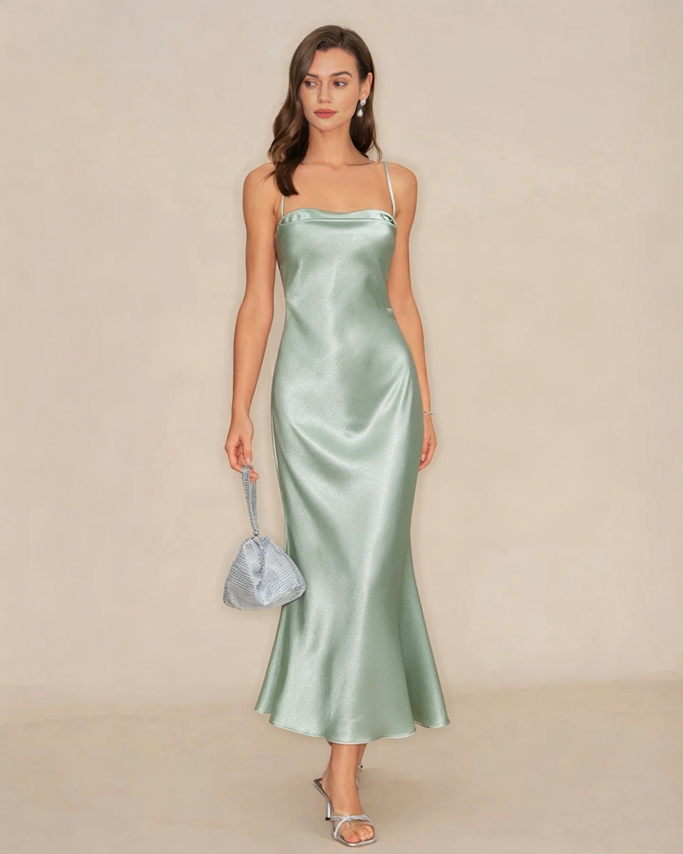 Green X Cross Slip A-Line Maxi Dress