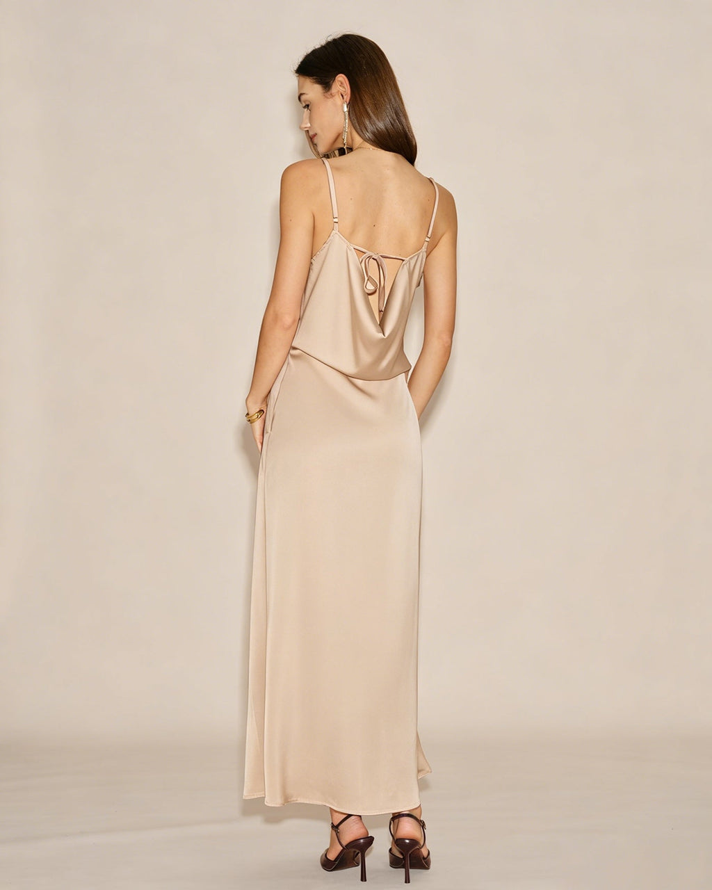 Apricot Sleeveless Zipper Tie Maxi Dress