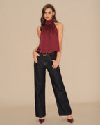 Wine Red Turtle Bowknot Satin Tank Top